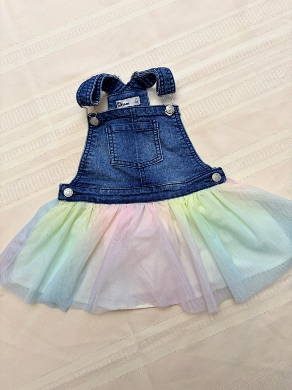 Epic Threads Denim Overall Tutu Dress with Pastel Rainbow Tulle